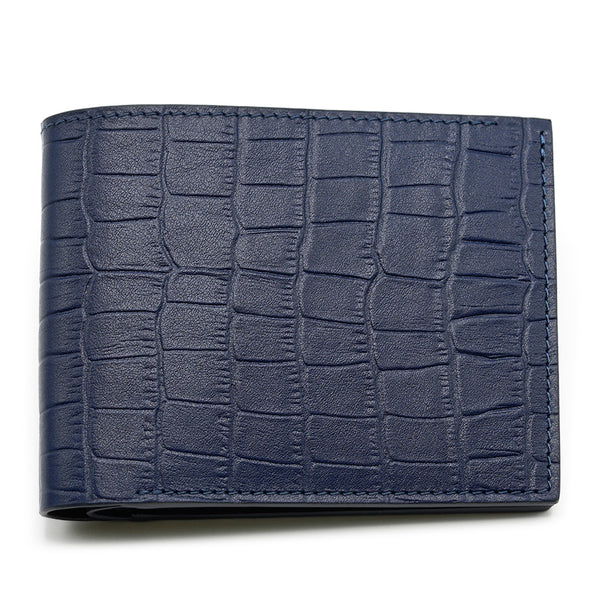 Slim Leather Wallet, Blue Navy Crocodile Print