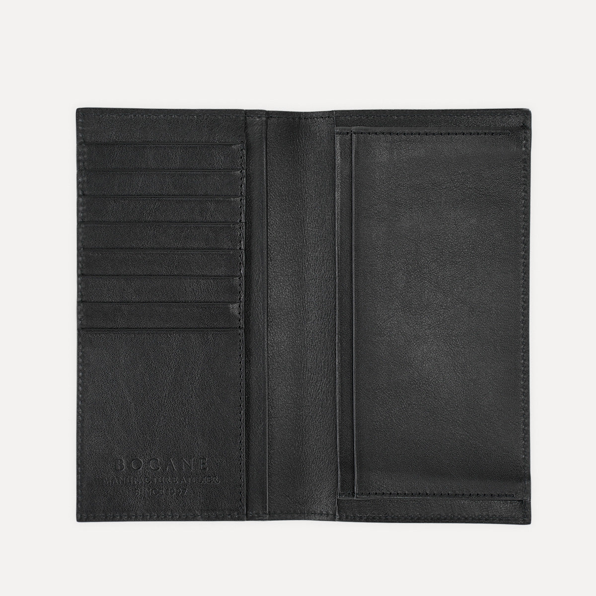 Tall Wallet in Textured Leather, Matte Black