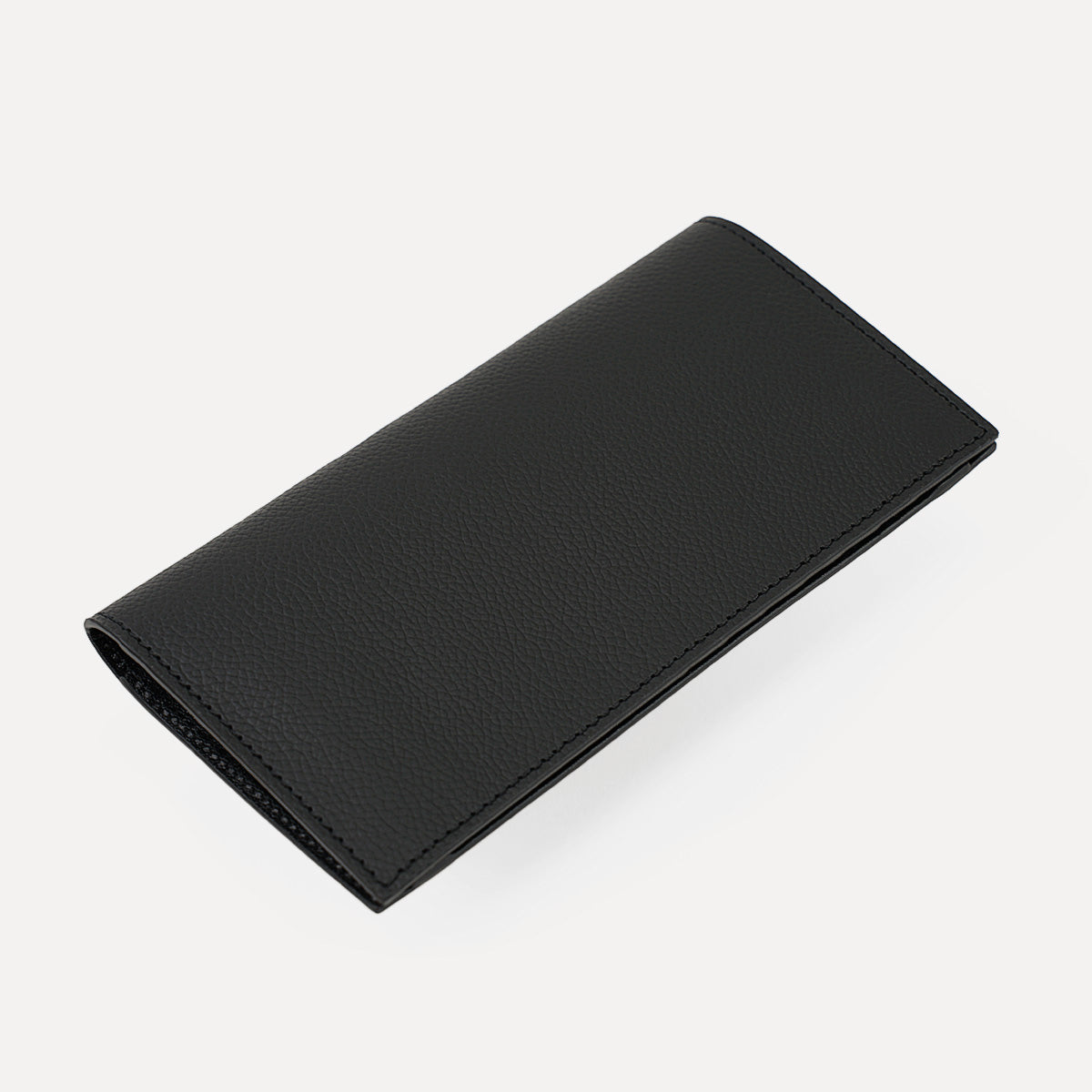 Tall Wallet in Textured Leather, Matte Black