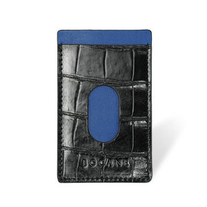 Hublot Card Case in Alligator Leather, Rectangular Scales, Glossy Black / Blue