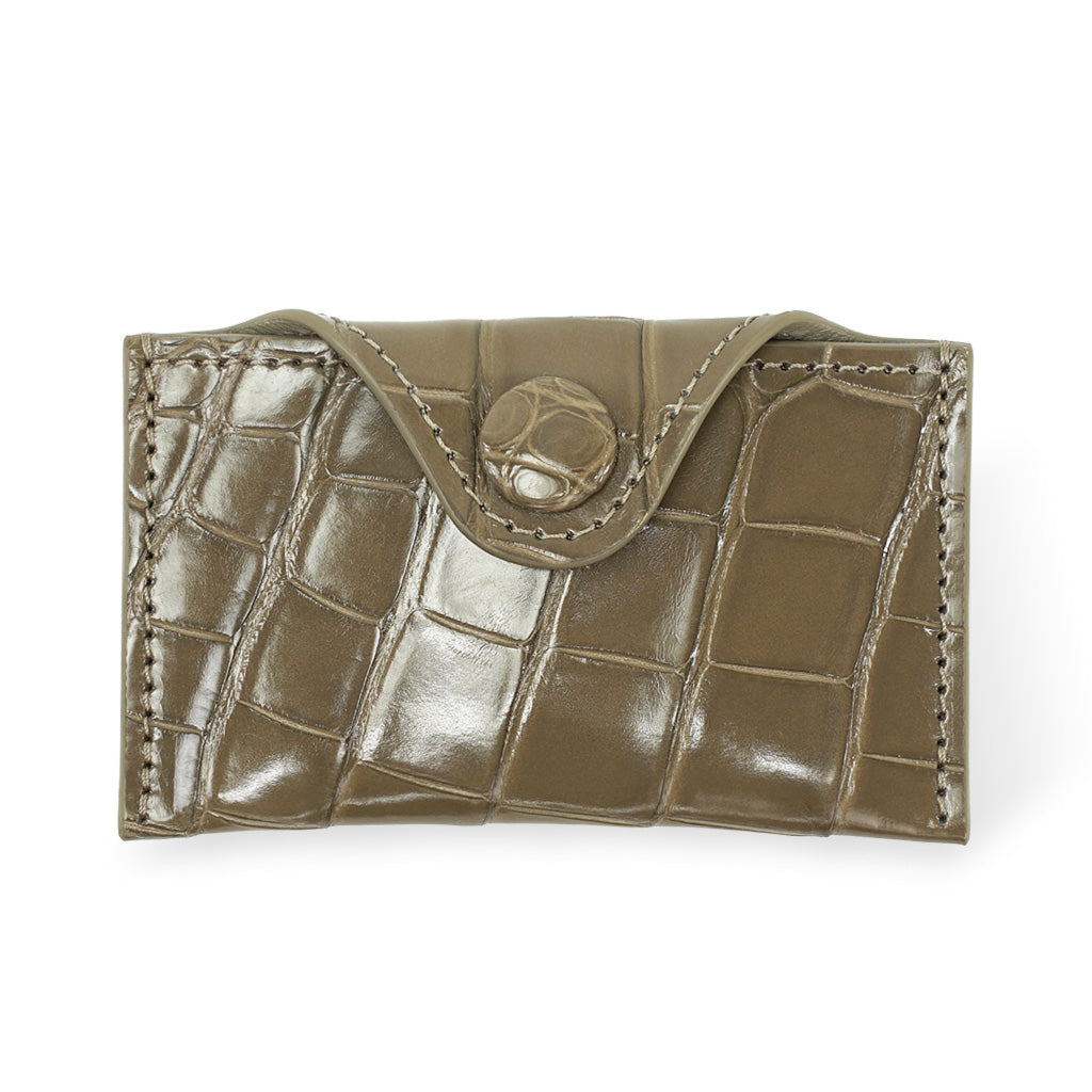 Envelope Card Holder in Alligator Leather, Rectangular Scales, Glossy Sand