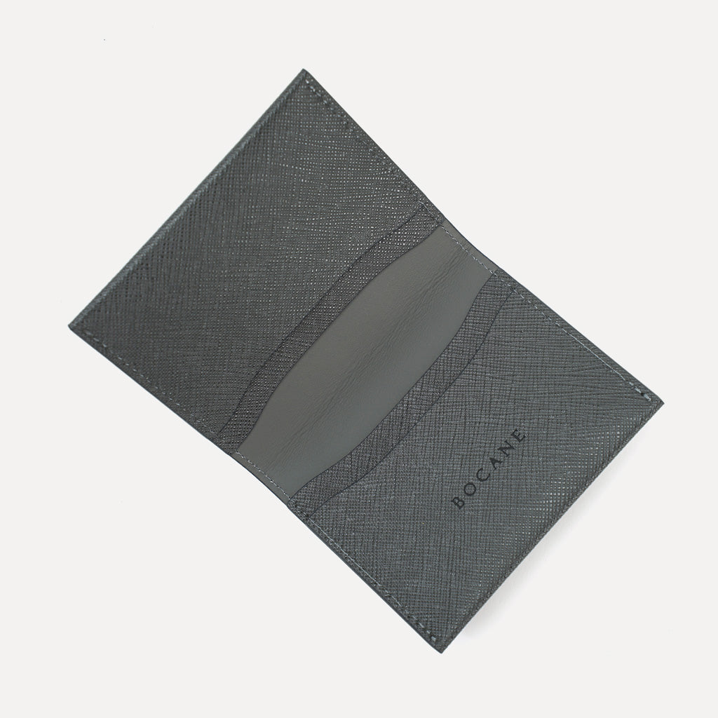 Libre Card Case, Grey Saffiano Leather