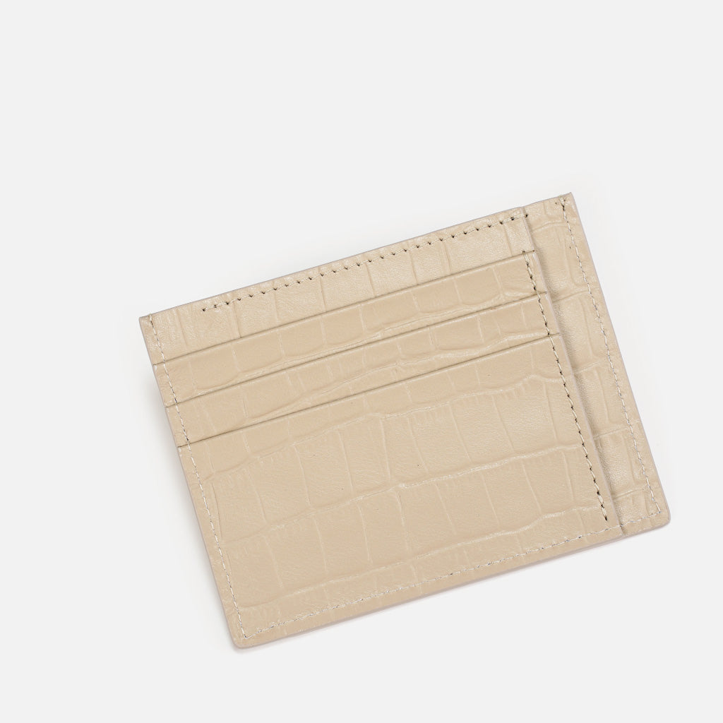 Printed Leather Card Holder, Matte Beige