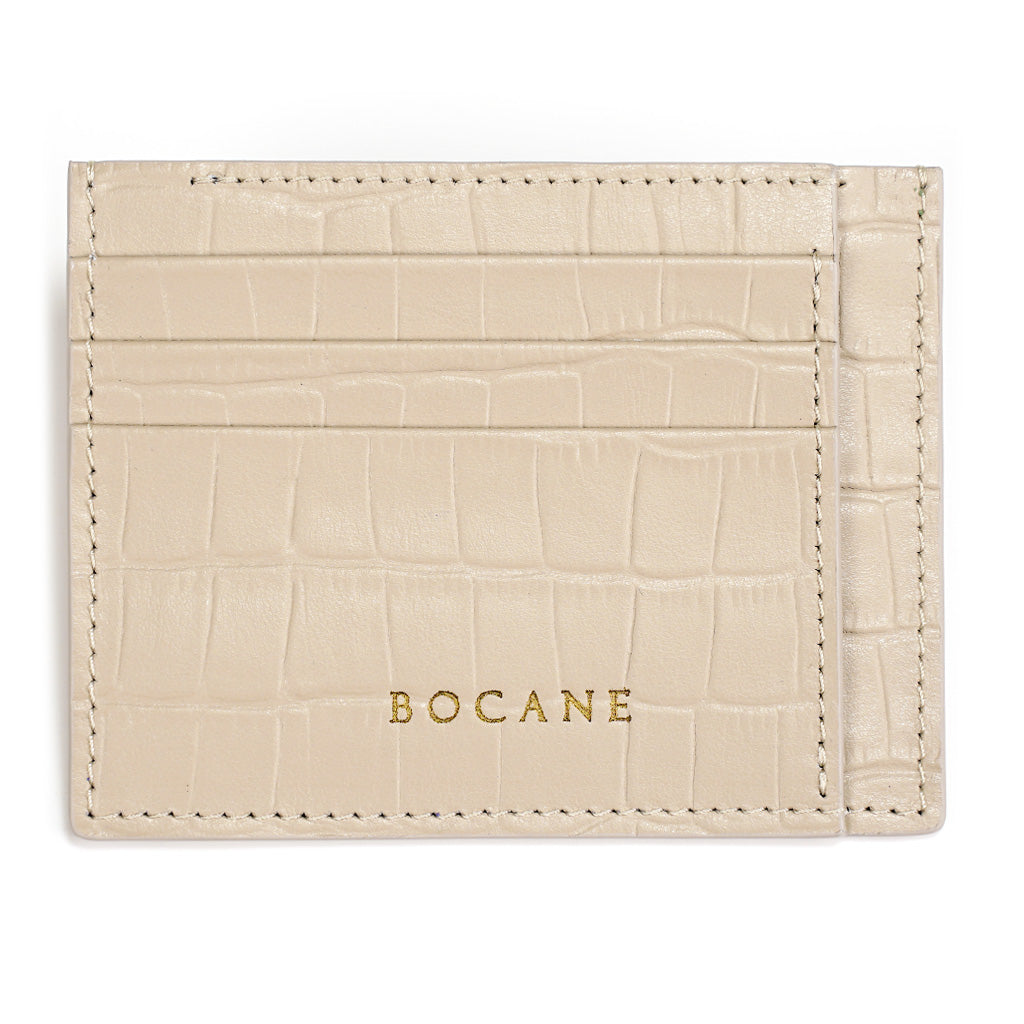 Printed Leather Card Holder, Matte Beige