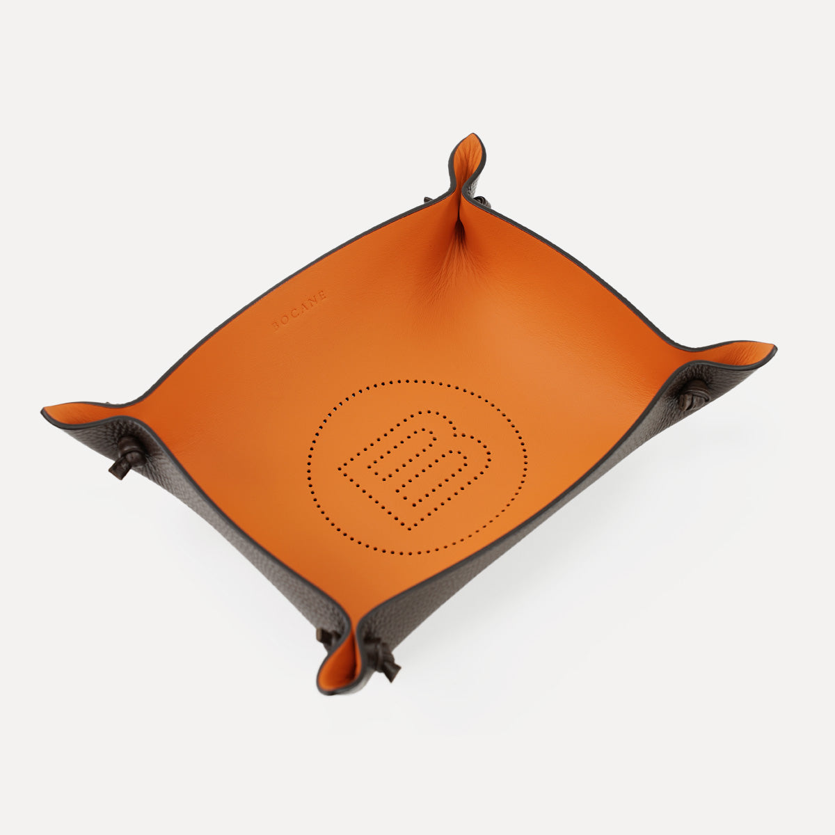 Fine Leather Tray, Contrast Espresso Brown - Orange