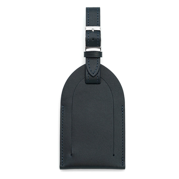 Navy-Blue Full Grain Leather Luggage Tag