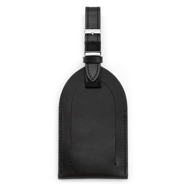 Black Full Grain Leather Luggage Tag with Red Contrast