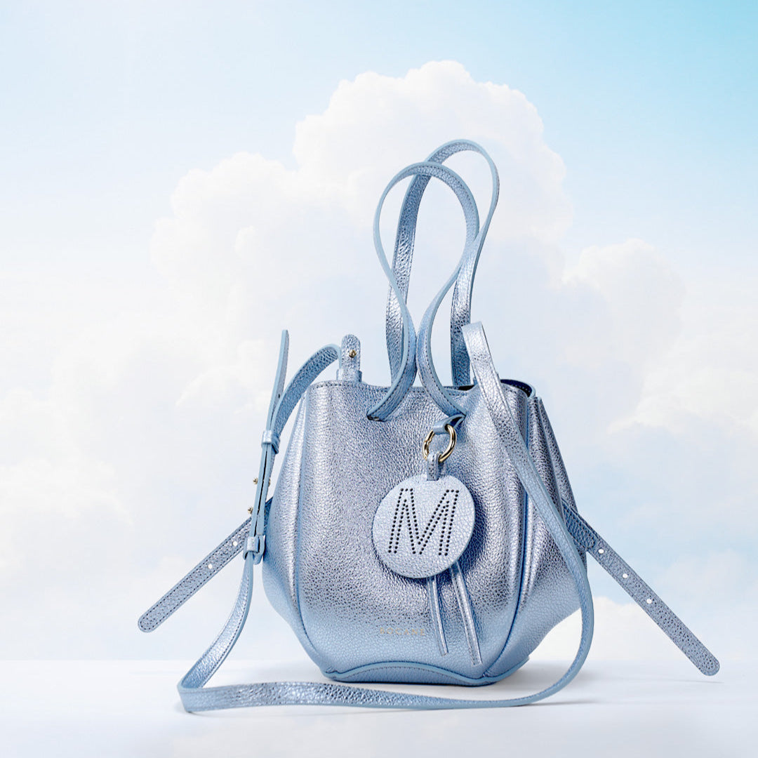 Mini Pétale Bag, Textured Leather, Shiny Pastel Blue, with Extras