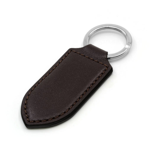 Full-Grain Leather Monogram Keychain, Brown