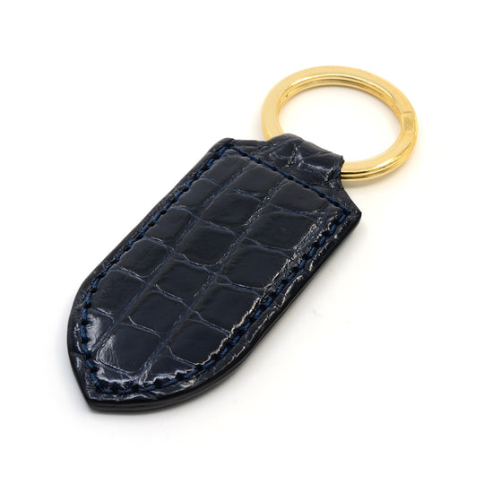 Alligator Leather Monogram Keychain, Navy Blue