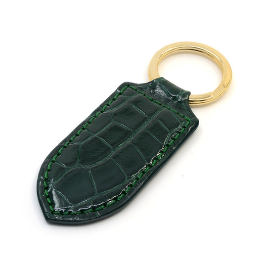 Alligator Leather Monogram Keychain, Green