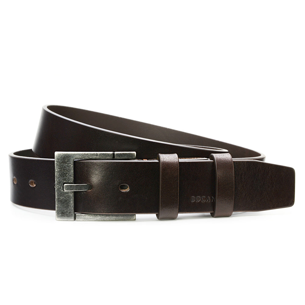 Mahogany Solid Leather Belt for Jeans, Dark Buckle