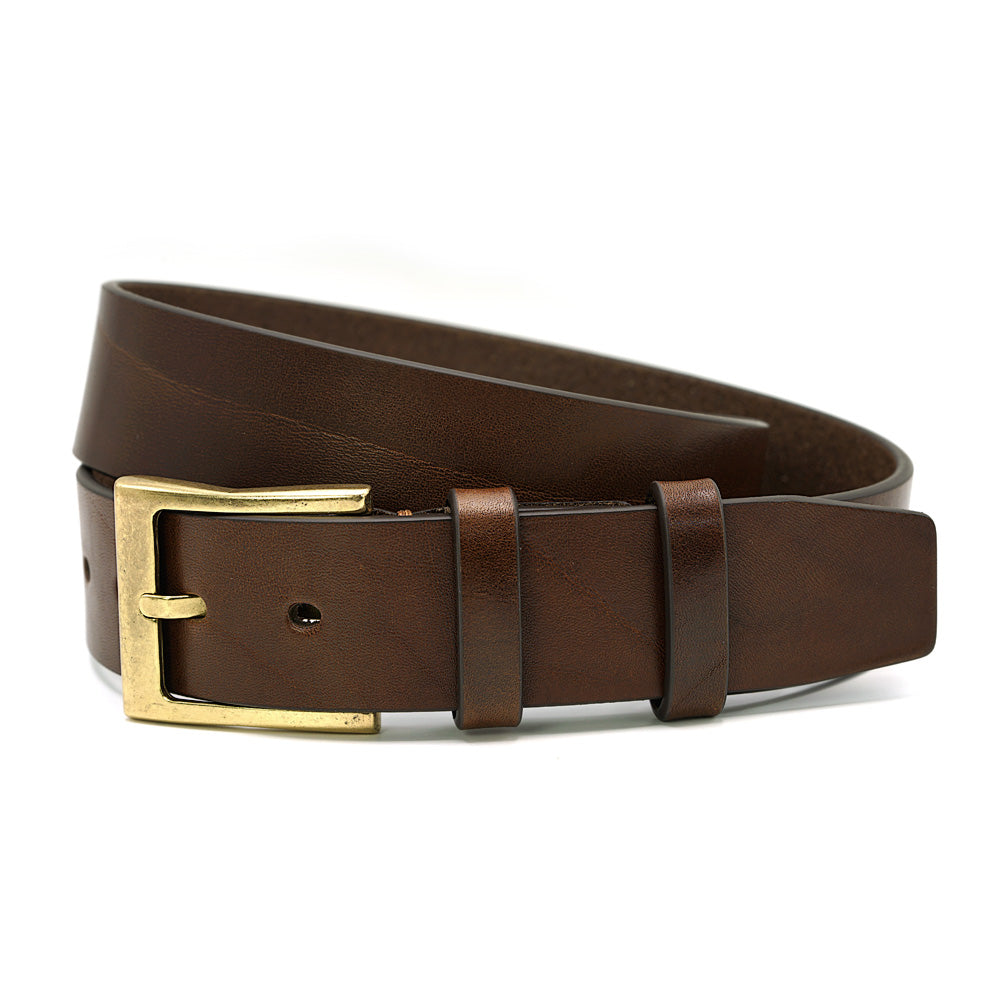 Walnut Brown Italian Leather Strap, Brass Buckle, Jeans Collection