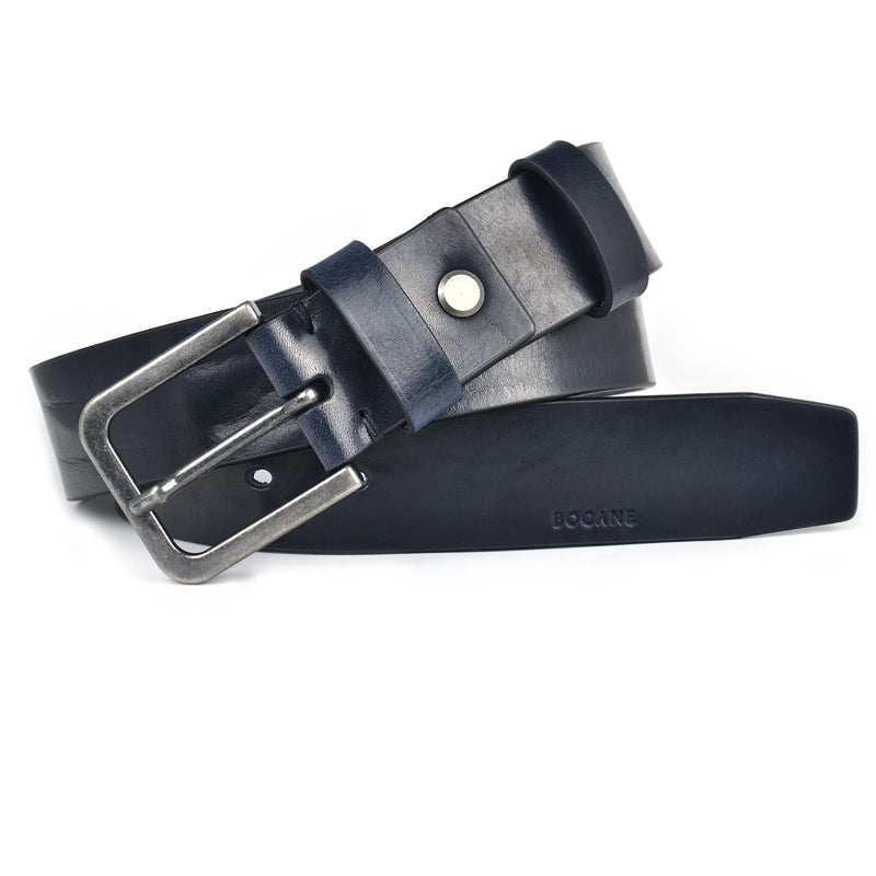 Antique Dark Navy Solid Leather Belt for Jeans
