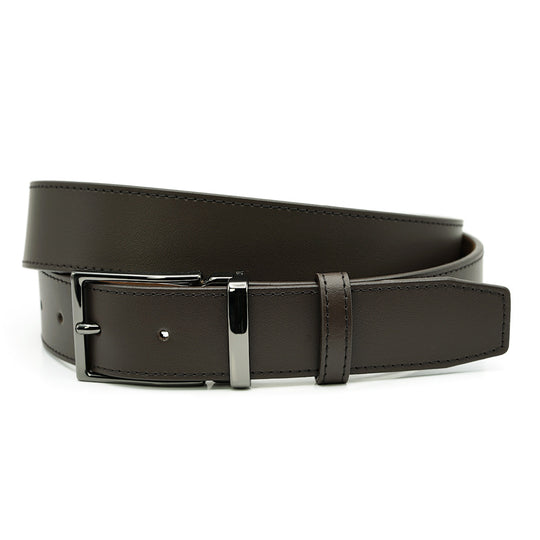Brown Fine Leather belt, Gentleman Collection, with Smoked Chrome Buckle