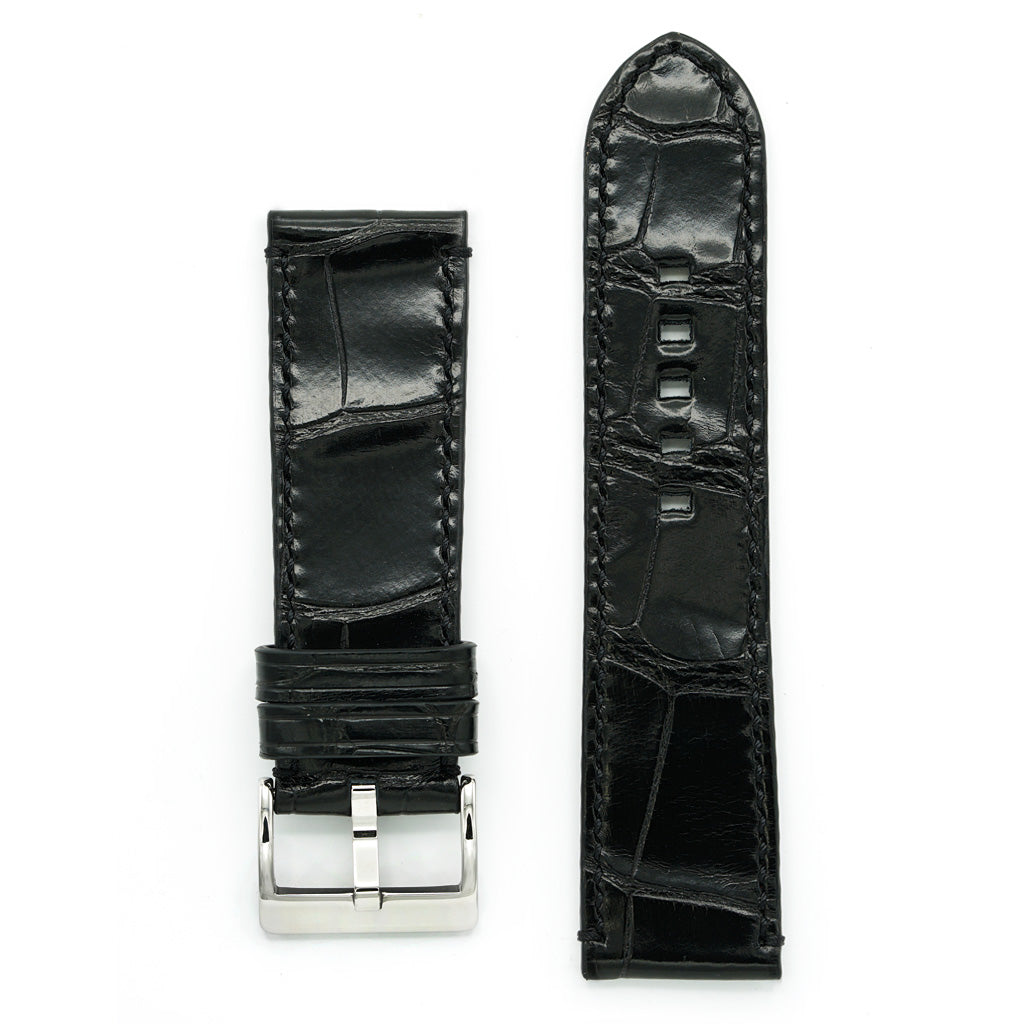 Alligator Leather Watch Band, Black Square Scales, MADE-TO-ORDER