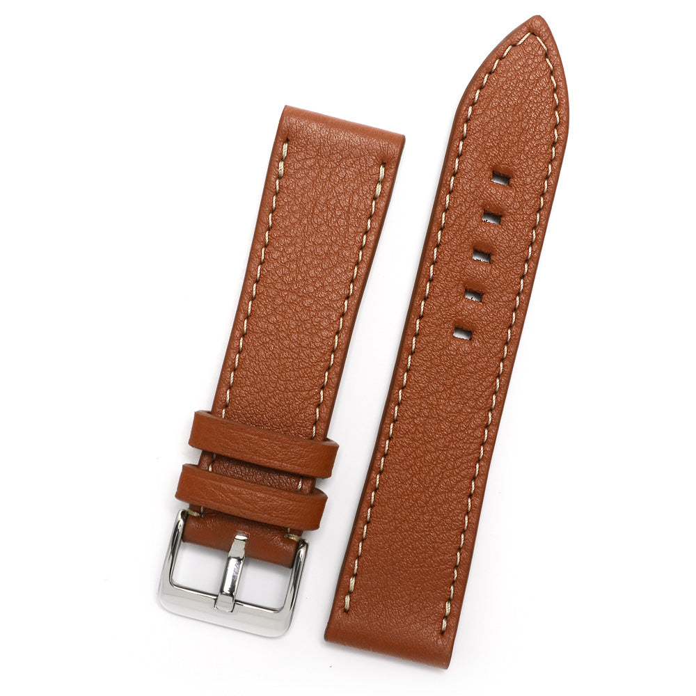 Leather Watch Strap, Cognac, Contrast Stitch, Medium Length