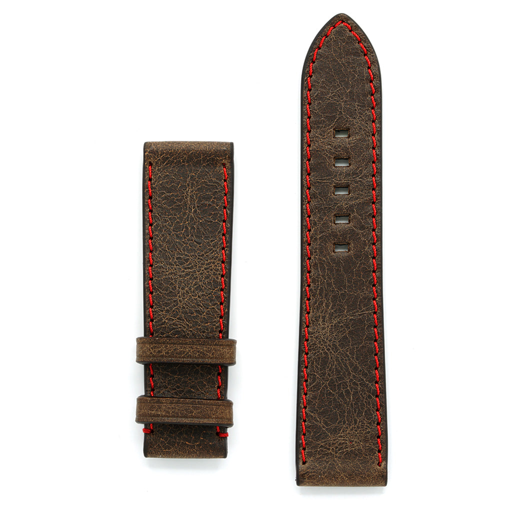 Leather Band, Antique Brown & Red Stitch, Medium Length