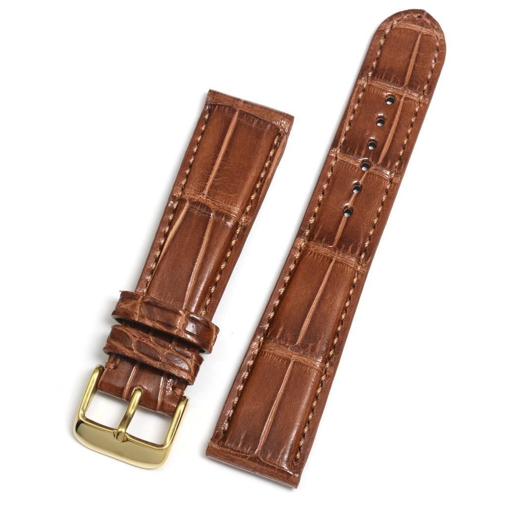 Alligator Watch Strap, Padded, Cognac Square Scales, Hand-sewn, MADE-TO-ORDER