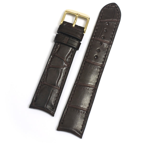 Curved Ends Alligator Band, Brown Square Scales, Padded, Stitched by hand, MADE-TO-ORDER