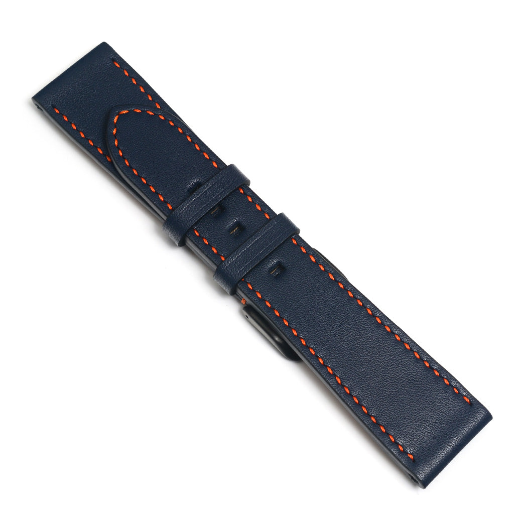 Curea de Ceas din Piele Albastru Navy, Contrast Oranj, Lungime Medie