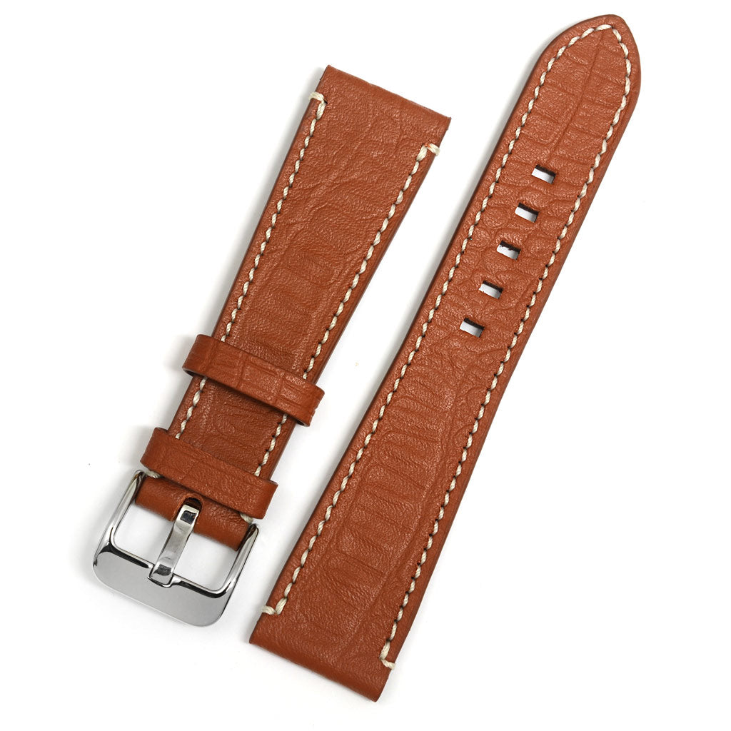 Leather Watch Strap, Cognac, Reptile Print, Medium Length