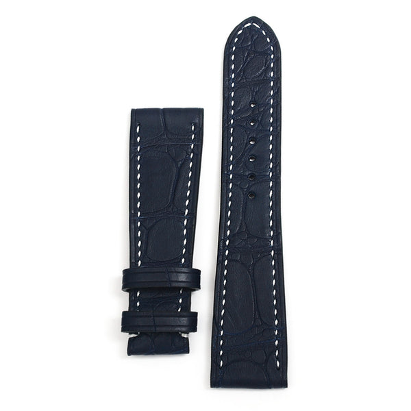 Handmade Alligator Strap, Navy Square Scales, White Handsewing, MADE-TO-ORDER
