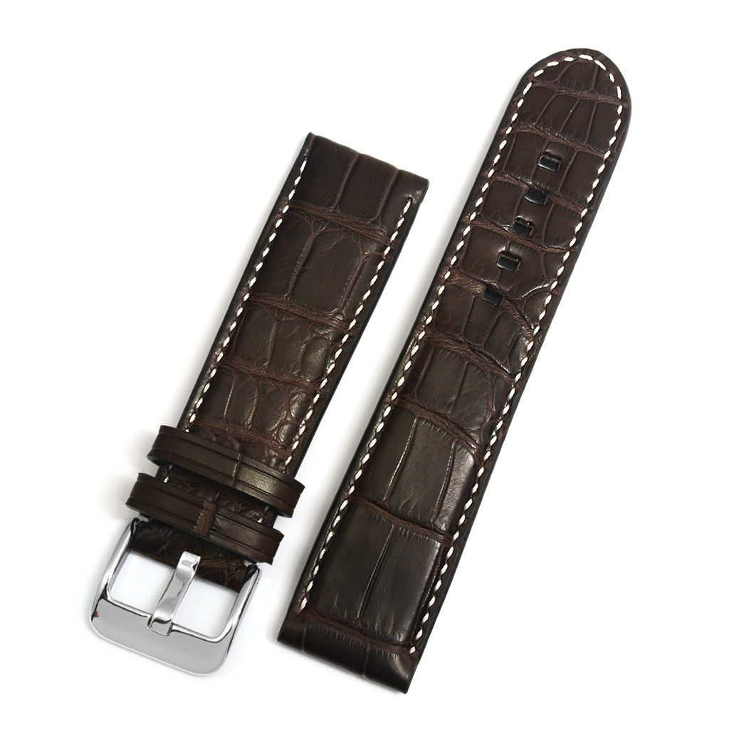 Padded Alligator Strap, Brown, Square Scales, Contrast Handstitch, MADE-TO-ORDER