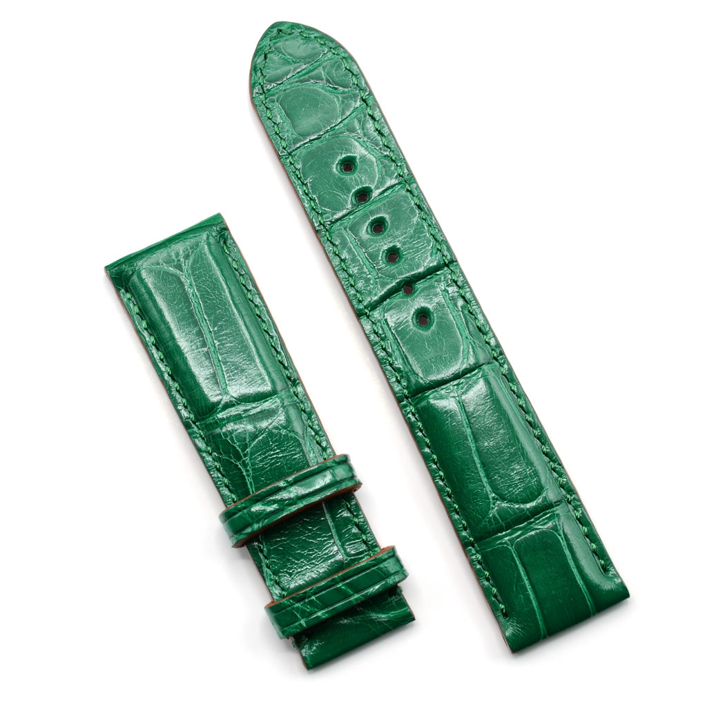 Watch Strap, Green & Cognac Alligator, Padded & Handsewn, MADE-TO-ORDER