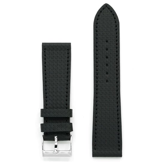Leather Watch Strap, Black, Carbon Print, Medium Length
