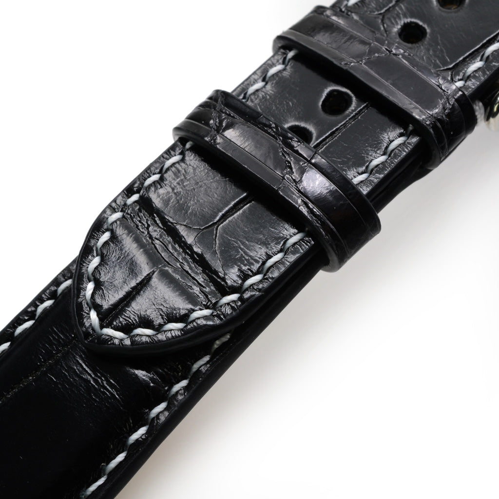 HERMES Black Padded Crocodile Watch Strap