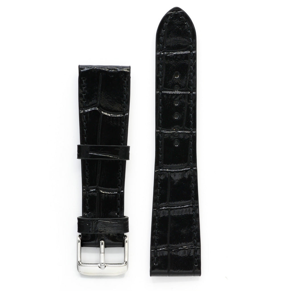 Leather Watch Strap, Black, Crocodile Print