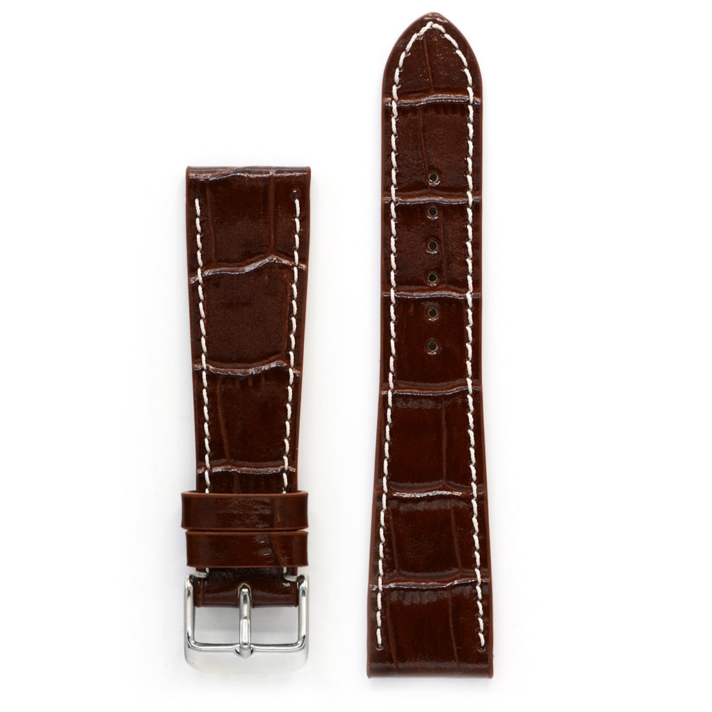 Leather Strap, Cognac Crocodile Grain, Medium Length