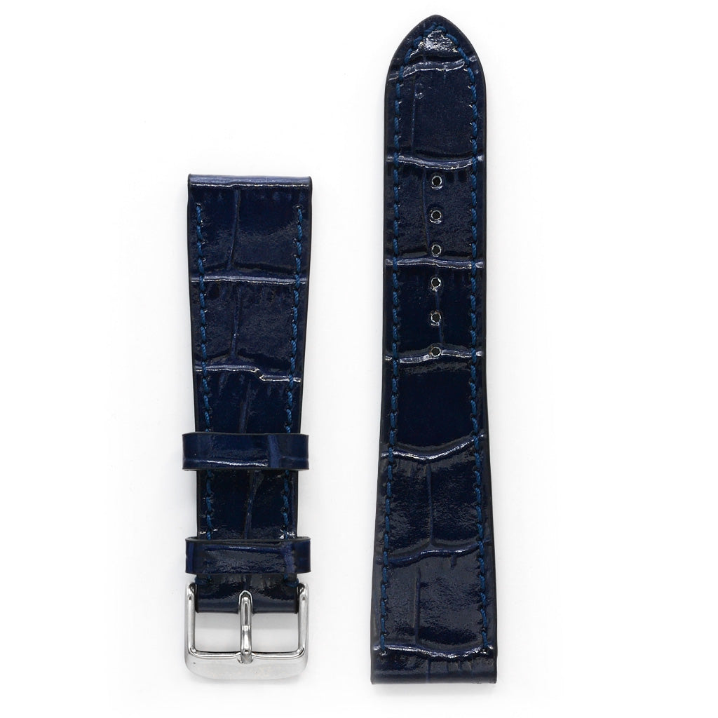 Leather Watch Strap, Navy Crocodile Grain, Medium Length