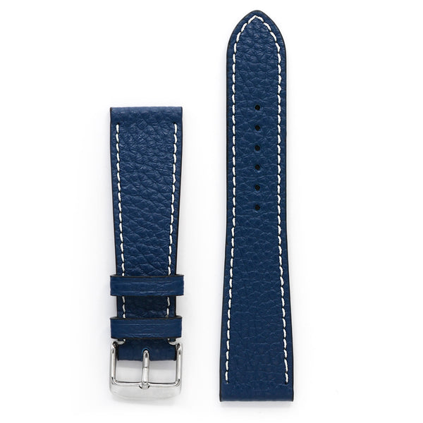 Watch Strap, Deep Blue Pebbled Leather, Medium Length