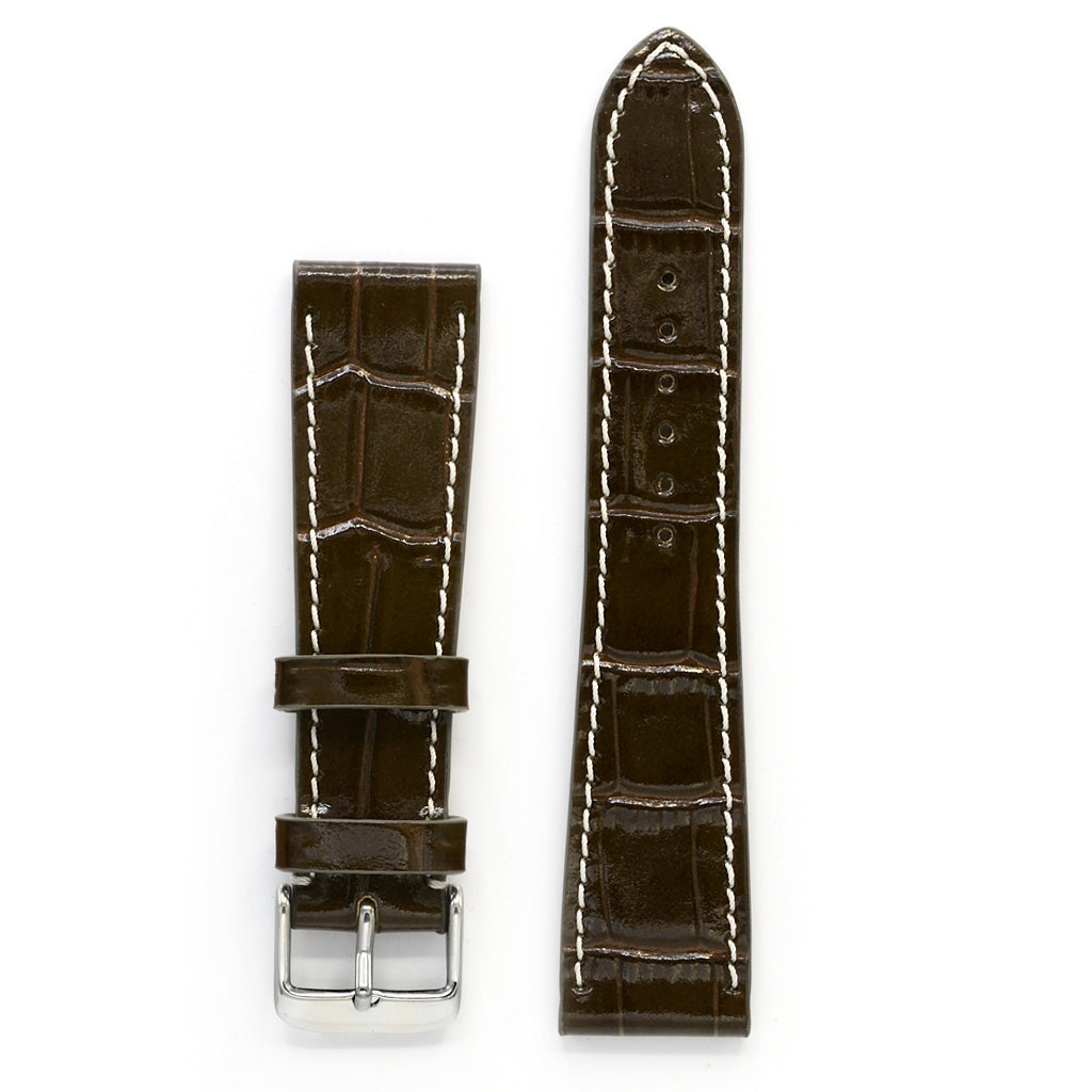 Leather Watch Strap, Green-Brown Crocodile Grain, Medium Length