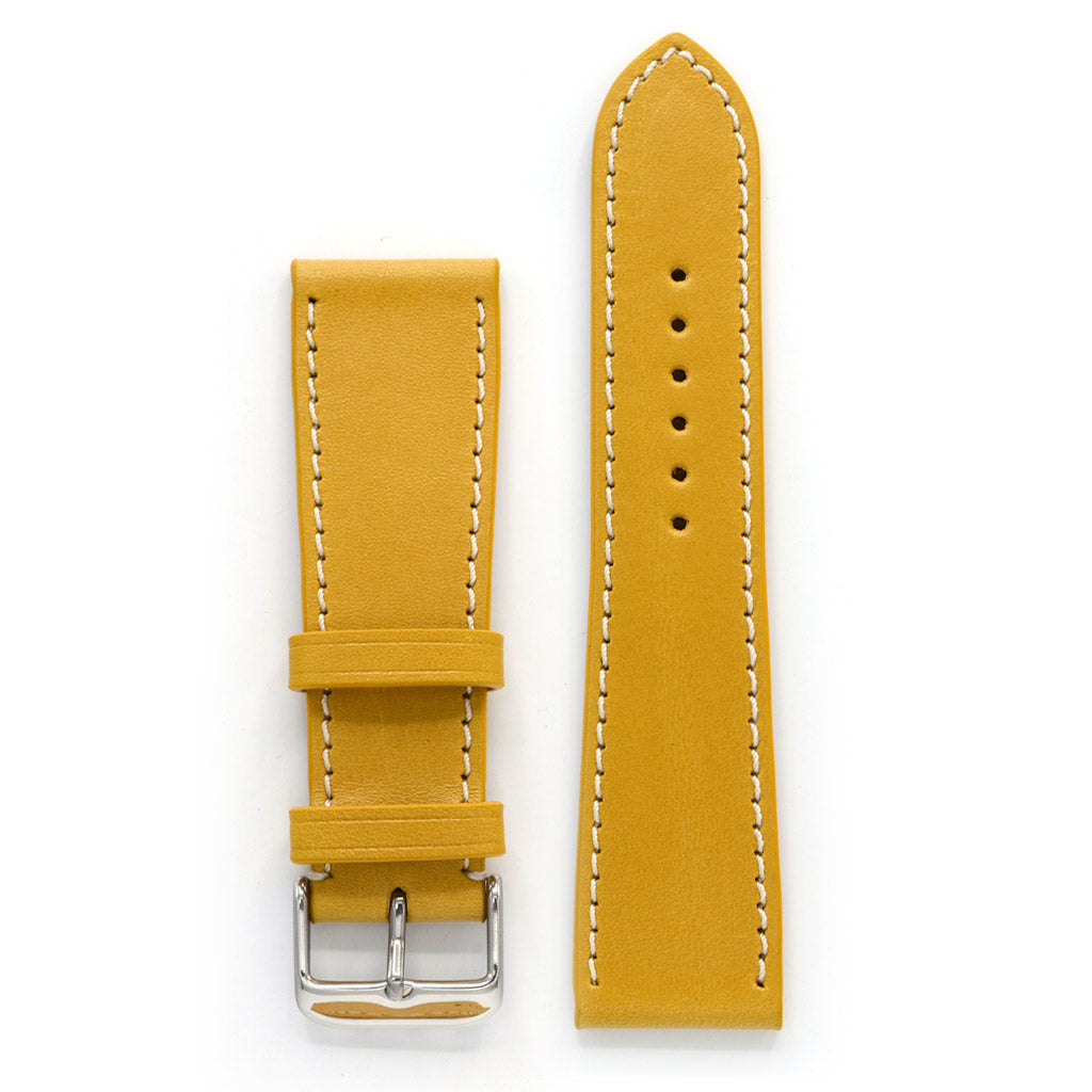 Leather Watch Band, Yellow with Contrast Sewing, Medium Length