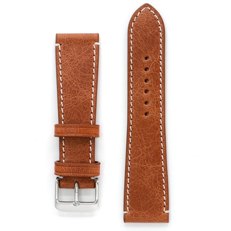 Cognac Italian Vintage Leather Military Watch Band 20mm