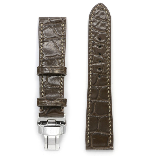 Alligator Leather Band in Siena Brown, Square Scales, Handsewn, Deployment Buckle, Medium Length