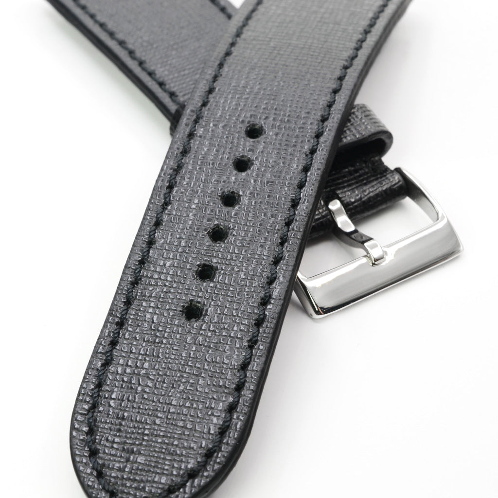 Leather Watch Band, Black Saffiano, Medium Length