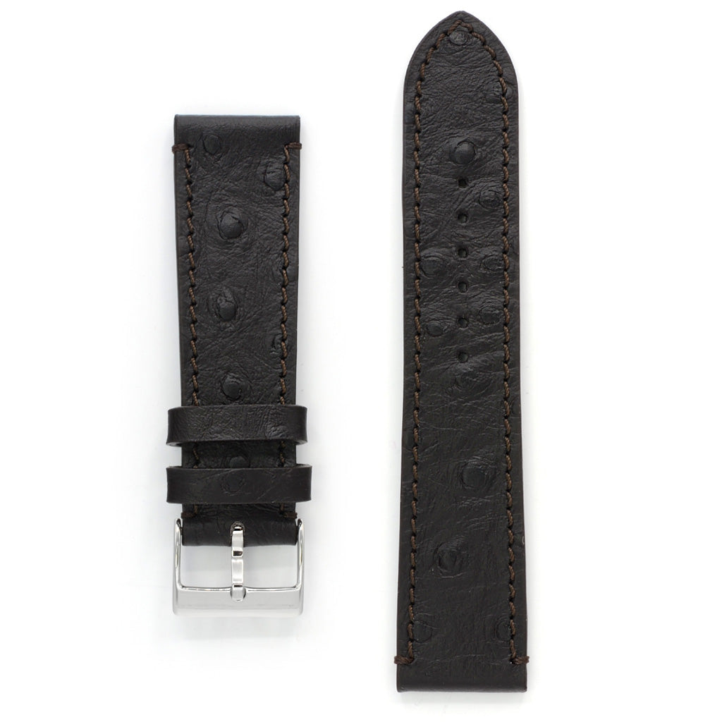 Leather Watch Strap, Ostrich Grain, Deep Brown, Medium Length