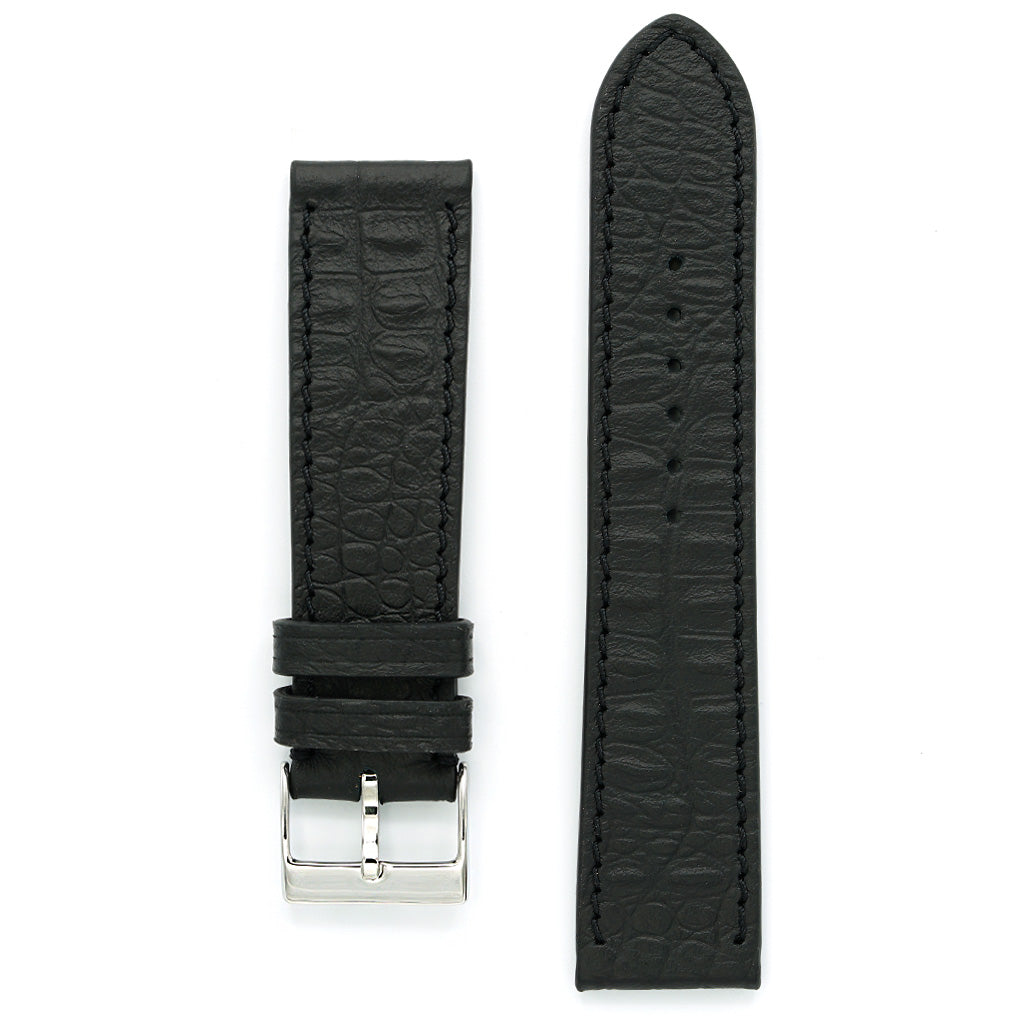 Leather Watch Strap, Reptile Grain, Black , Medium Length