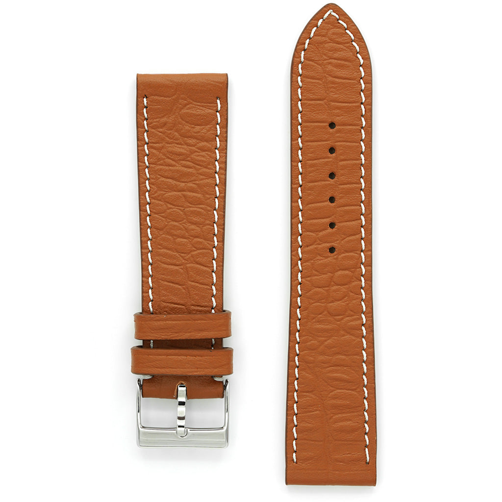Leather Watch Strap, Reptile Grain, Cognac, Off-white Stitch, Medium Length