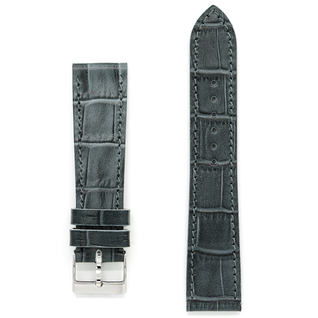 Leather Watch Strap, Granite Grey Crocodile Grain, Medium Length