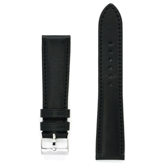 Padded Watch Band, Full-Grain Black Leather, Medium Length