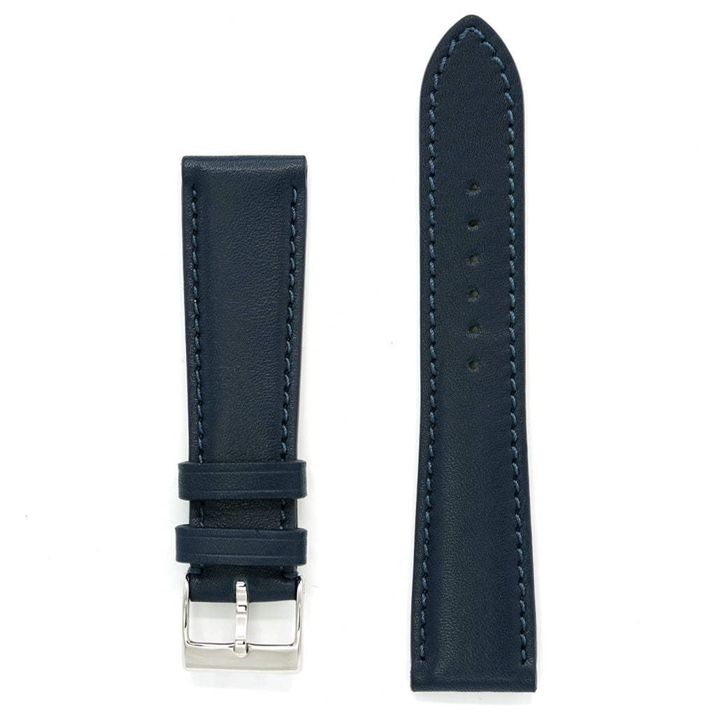 Padded Watch Band, Full-Grain Navy Blue Leather, Medium Length