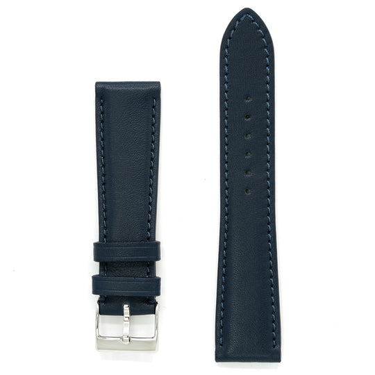 Navy Blue Full-Grain Leather Watch Strap, Domed Profile
