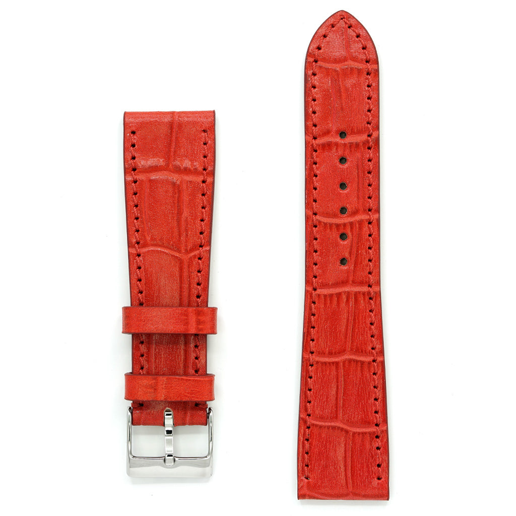 Leather Strap in Red Crocodile Grain, Medium Length