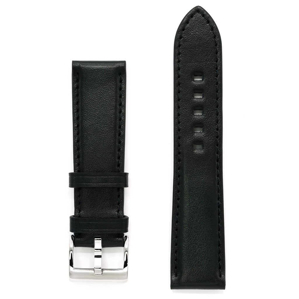 Padded Watch Band, Full-Grain Black Leather, Medium Length