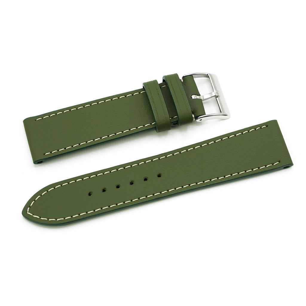 Curea de Ceas Colectia LeMans, Piele Verde Militar, Cusatura in Contrast, Lungime Medie